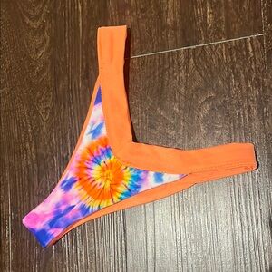 Demon Bikini Women’s Tie-Dye Rainbow Orange Thong Bikini Bottom XS